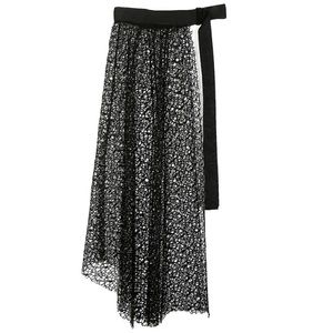 Canvas Belt with Long Intricate Asymmetrical Mesh Skirt